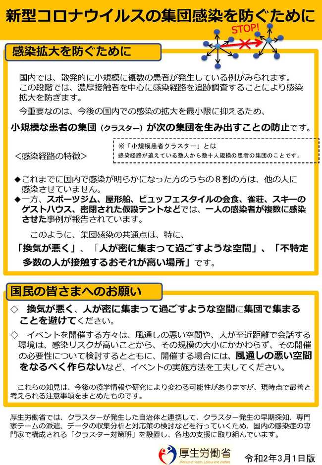新型コロナウィルスの集団感染を防ぐために
